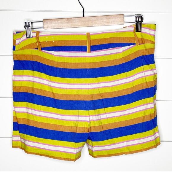 LOFT 4" Colorful Striped Linen Blend Shorts Blue Orange Green Size 8 - Picture 4 of 6